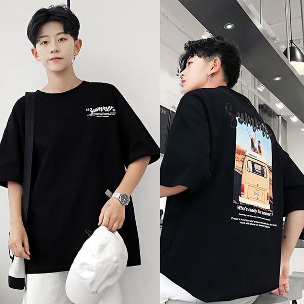 

hip hop t-shirts loose casual men streetwear summer letter o neck half sleeve t-shirt tee comfortable blouse, White;black