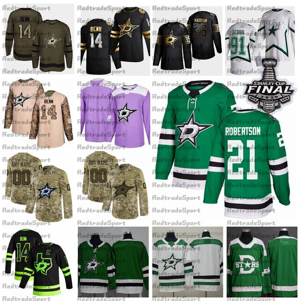 

2021 reverse retro customize #21 jason robertson dallas stars hockey jersey stanley cup golden edition camo veterans day fights cancer shirt, Black;red
