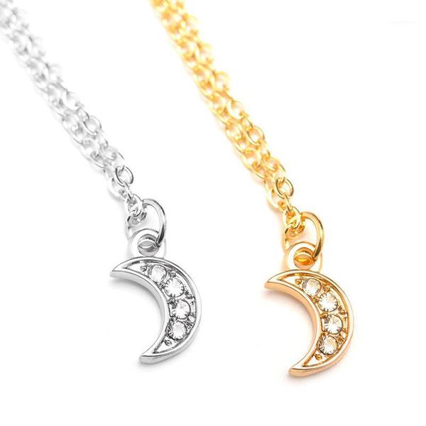 

new fashion sweet simple rhinestone moon jewelry temperament crescent clavicle chain pendant necklaces for women girl party 20211, Golden;silver