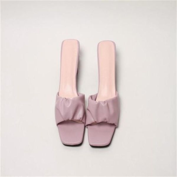 

2021 new summer heel chunky semi-high heels solid daily youth women's slippers fsu4, Black