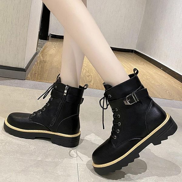 

boots women's shoes round toe fashion ankle 2021 woman booties ladies low heels punk autumn rock black