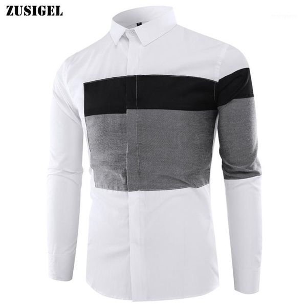 

men's casual shirts zusigel mens shirt slim fit patchwork men long sleeve autumn cotton single breasted collar shirts1, White;black