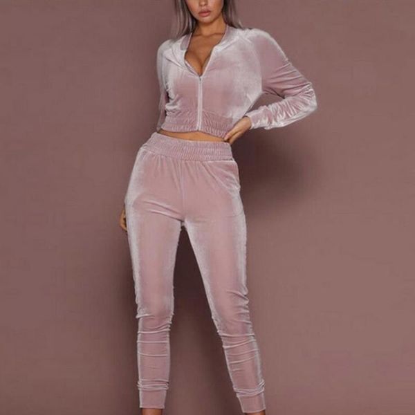 

women's tracksuits velvet women sports two pieces set sweater coats running tights comfortable zipper long sleeve +legging female track, Gray