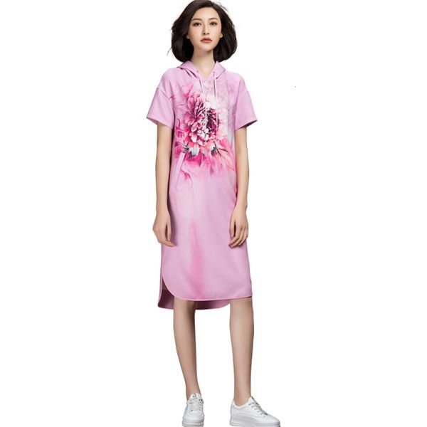 

summer sweet pink short sleeve straight hoodie dress woman, Black;gray