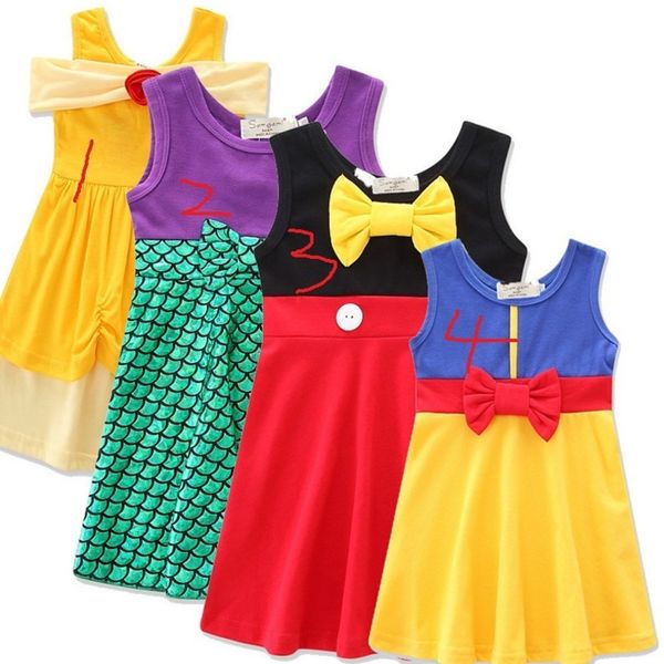

baby girls princess dresses girls mermaid bows dress patchwork color one piece skirts summer children party costume clothes g12603, Red;yellow