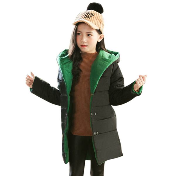 

jacket thick warm coat girl solid hooded kids outerwear double sided wear children's winter clothes for girls, Blue;gray
