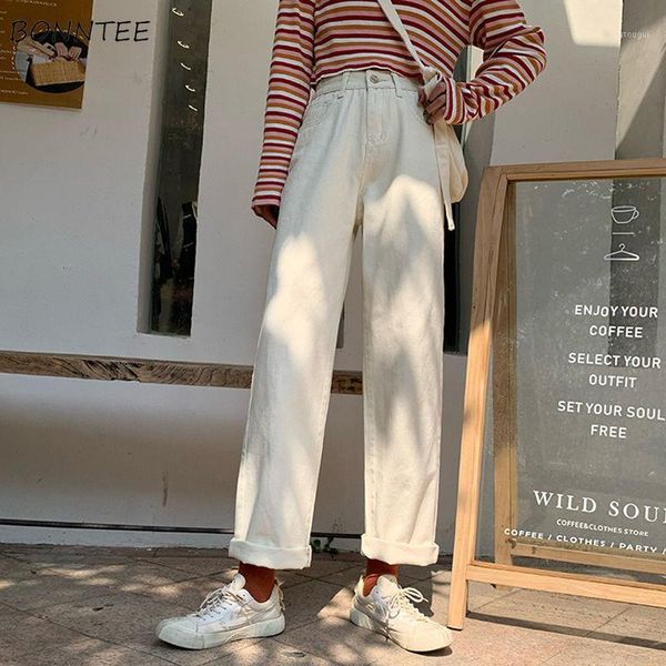 

jeans women loose ankle-length straight high waist pockets zipper korean leisure chic trendy fashion streetwear womens all-match1, Blue