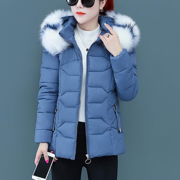 

fashion women winter plush warm hooded long sleeve zipper slim cotton-padded jackets coat outwear parkas 2020 parkas mujer#35, Black