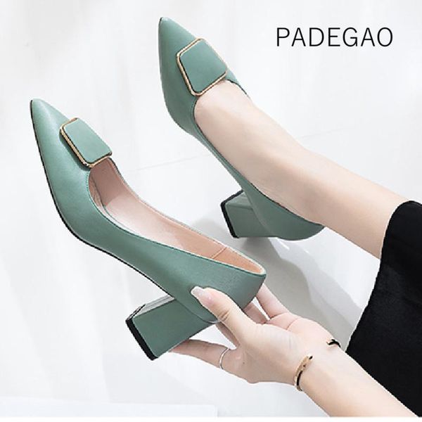 

high heel 2020 women shoes green solid concise buckle high-heeled elegant official woman heels, Black