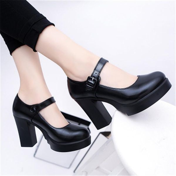 

mary janes new women high heels black leather pumps female platform thick with spring autumn round single shoes1
