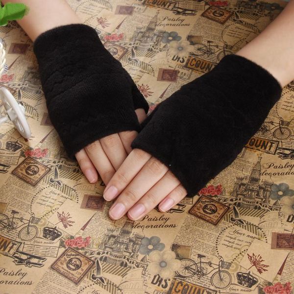 

five fingers gloves womens winter knitted fingerless solid color thick palm bright candy half finger mittens warm female 2021, Blue;gray
