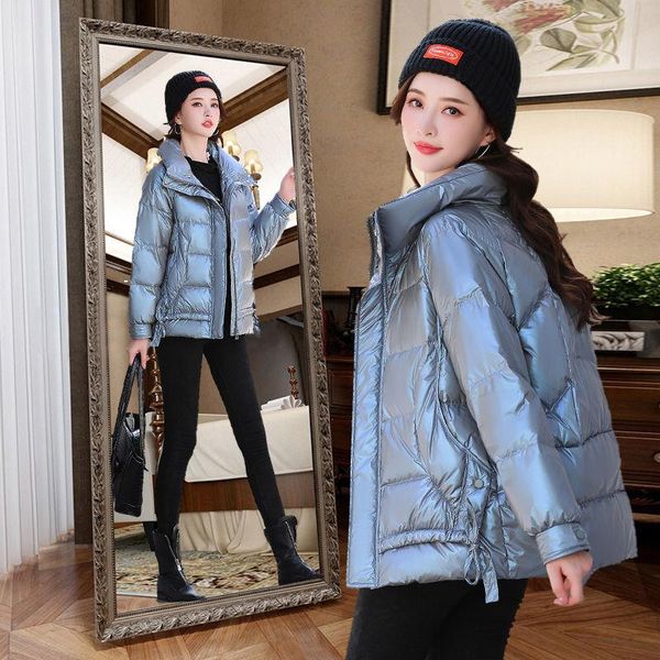 

women's down & parkas 2021 winter short jacket women loose casual solid color stand collar coat white duck woman outwear y32, Black