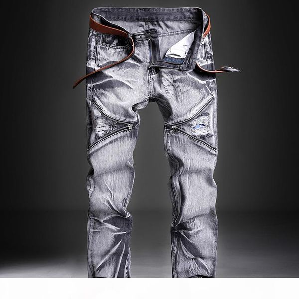 

jeans men male jean homme mens men's classic fashions pants denim biker pant slim fit baggy straight trousers designer ripped cj191118, Blue