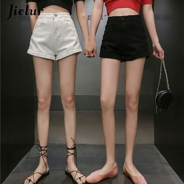 

jielur solid color chic summer short jeans women high waist denim shorts femme slim black trousers woman jeans s-l y200822, Blue