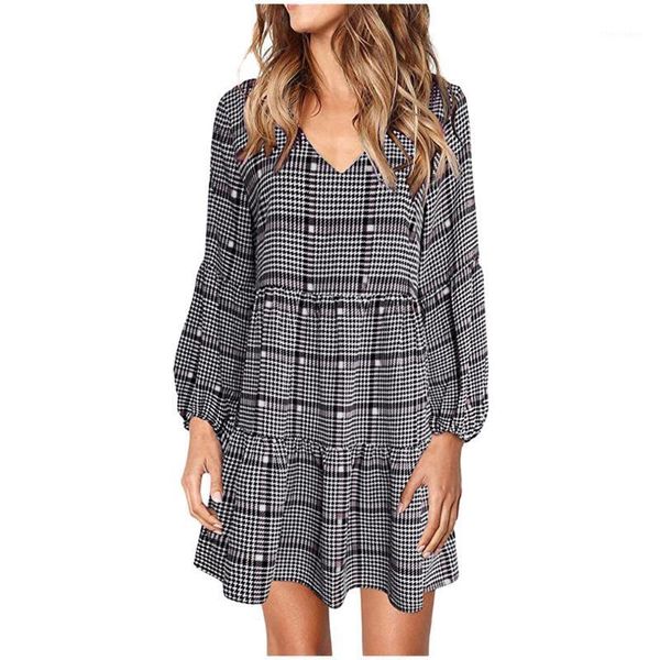 

casual dresses dress women's fashion lattice lantern v-neck geometric draped flowy swing shift 2021 for ceremony female1, Black;gray