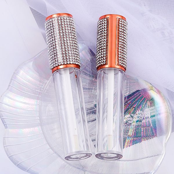 Tubi per lucidalabbra rotondi vuoti con strass da 5 ml Contenitori per lucidalabbra in plastica trasparente di lusso Bottiglia di riempimento Contenitore per imballaggio cosmetico