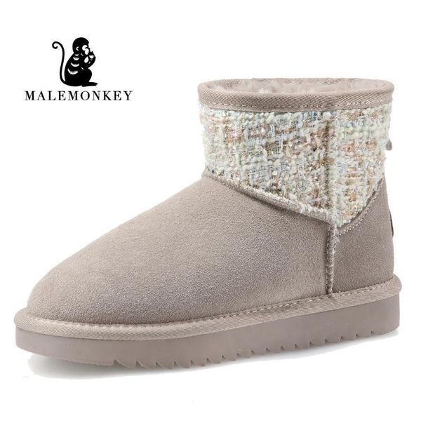 

women winter boots 2020 black black gray warm cow suede leather ankle snow boots female plush botas mujer 043235