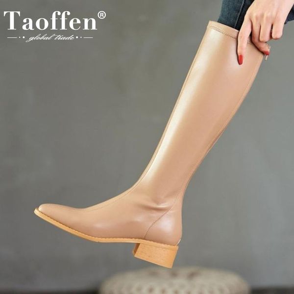 

taoffen new women long boots thick heel square toe women winter knee high boots fashion shoes woman footwear size 33-40, Black