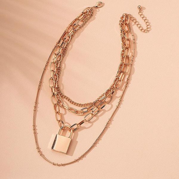 

2020 new ins gold chunky chain multi-layers lock key coin pendant choker necklaces korean fashion chic party jewelry accessory, Golden;silver