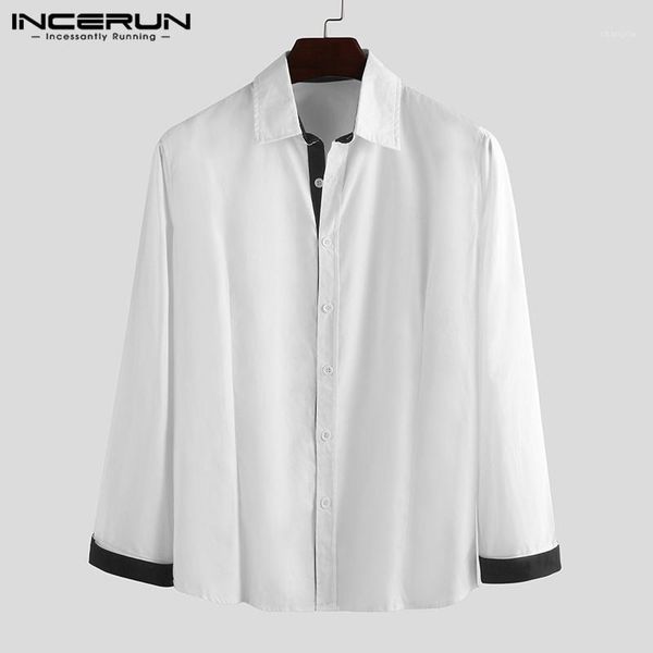 

incerun fashion mens dress shirts patchwork long sleeve brand lapel button business socail shirts fitness camisa masculina 20191, White;black