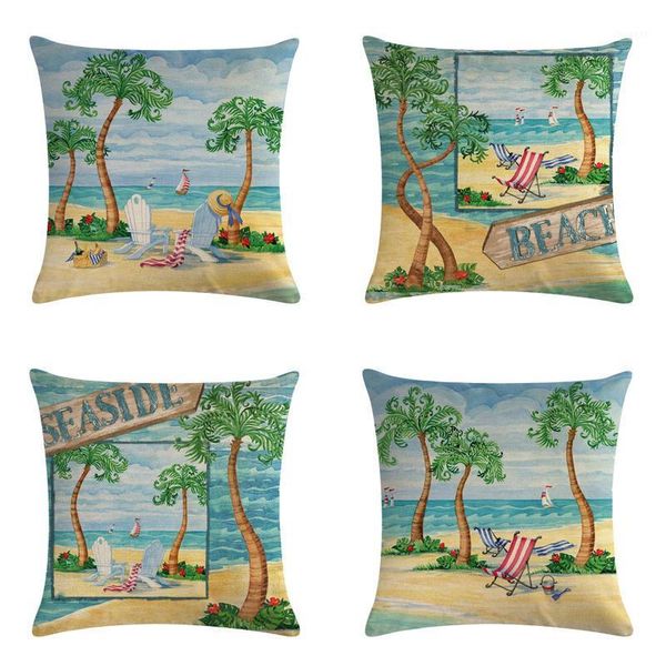 

45cm*45cm coconut trees on the beach design linen/cotton throw pillow covers couch cushion cover home decorative pillows1