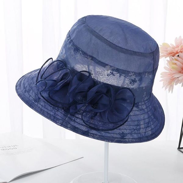 

new summer women floppy sun hat with uv protection basin cap flower wide brim caps female fashion beach uv protection hats, Blue;gray
