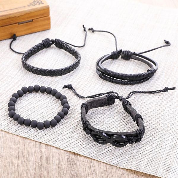 

eif dock vintage black bead bracelets for men fashion hollow infinity leather bracelet & bangles multilayer wide wrap jllgkz