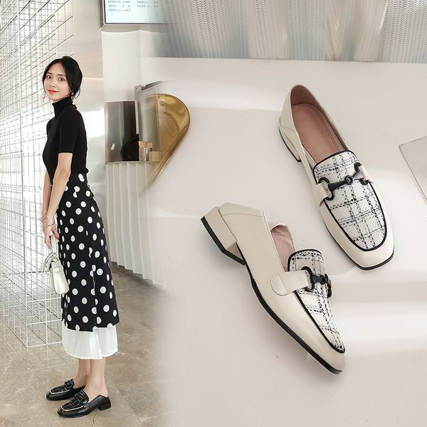

2021 female pumps genuine 22-24.5cm in plaid fashion sew women's shoes buckle designers 42ev, Black