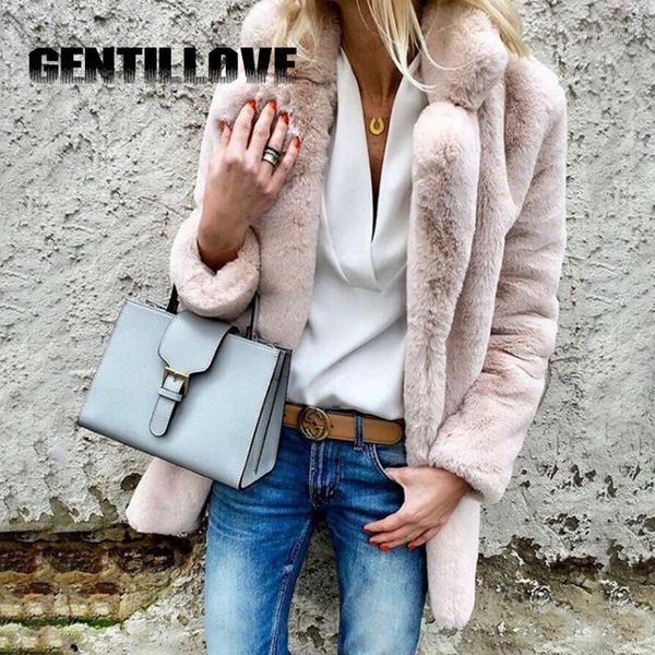 

gentillove women soft faux fur coat ladies oversize jacket casual autumn winter elegant pink warm soft outwear fashion mujer 3xl1, Black