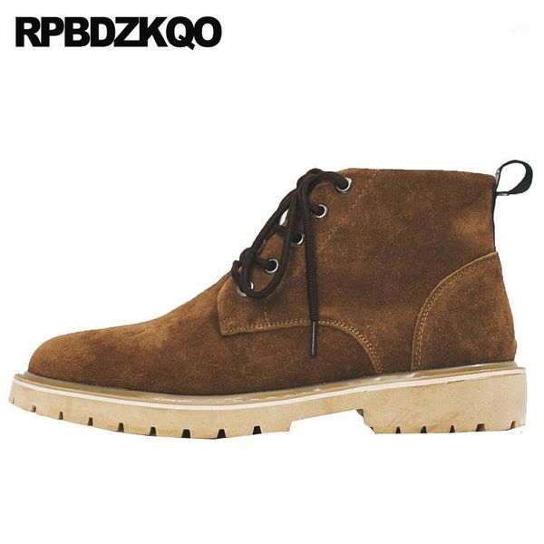 

boots men shoes short faux fur outdoor suede booties autumn army winter lace up black 2021 flat brown retro combat boots1
