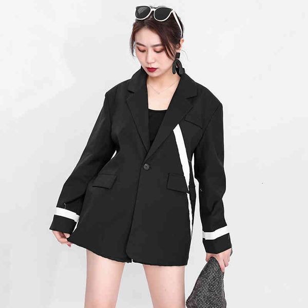 

women's suits & blazers [eam] women black color-block oversized blazer lapel long sleeve loose fit jacket fashion spring autumn 2022 1d, White;black