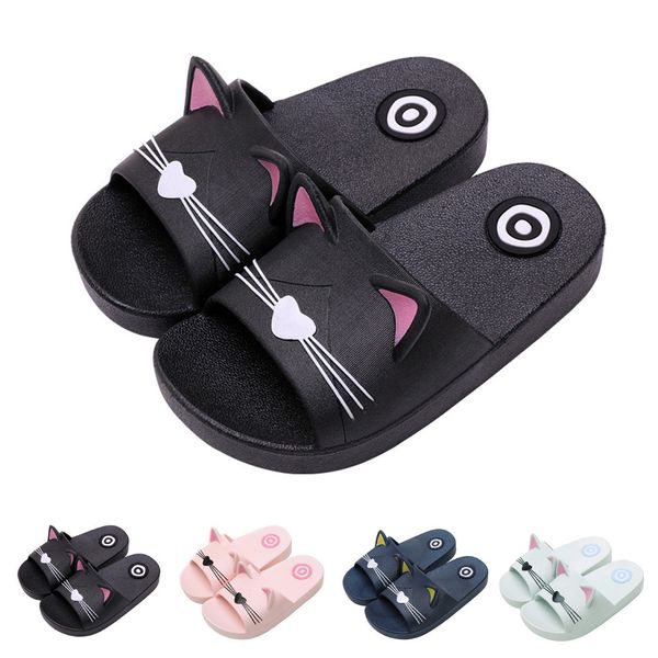 

toddler boy girl home slippers cartoon cat shoes 2020 summer animal kids indoor baby flip flops pvc kawaii beach casual soft, Black