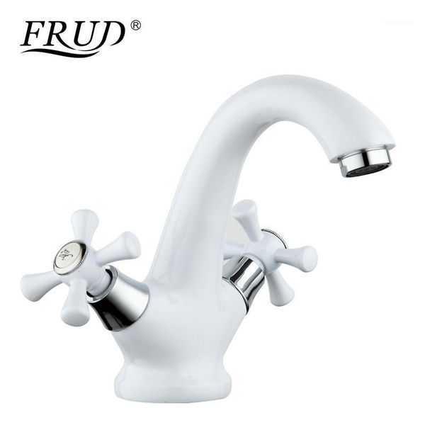

frud white bathroon tap spray paint basin faucet dual handle vessel sink mixer tap and cold separation switch musluk r103321