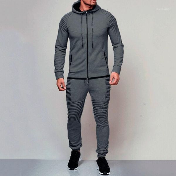 

2pcs mens clothes set solid winter fall tracksuit bottom sport suit hoodie coat trousers pants1, Gray