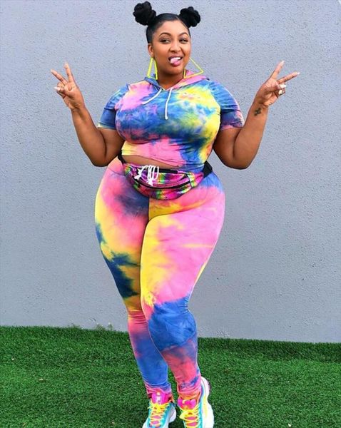 

plus size women 2 pieces outfits clubwear colorful dye hooded crop long pants joggers tracksuit bodycon sportswear set, Gray