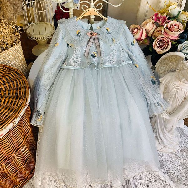 

mh 2020 new girls' autumn simple lace long sve princs skirt children drs, Red;yellow