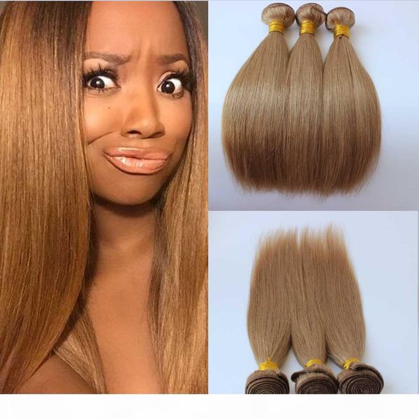 

straight honey blonde color brazilian human hair weft 27 peruvian indian malaysian cambodian human hair weave extensions 3 bundles weft, Black