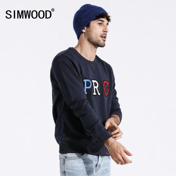 

simwood 2020 spring new streetwear hoodies fashion hip hop loose sweatshirts men plus size embroidery o-neck pullover 180318, Black
