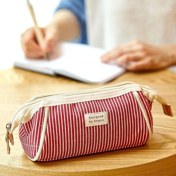 

angoo [swallow tail] pen pencil bag case, vintage stripe dots plaid canvas handbag storage pouch for stationery school a65251