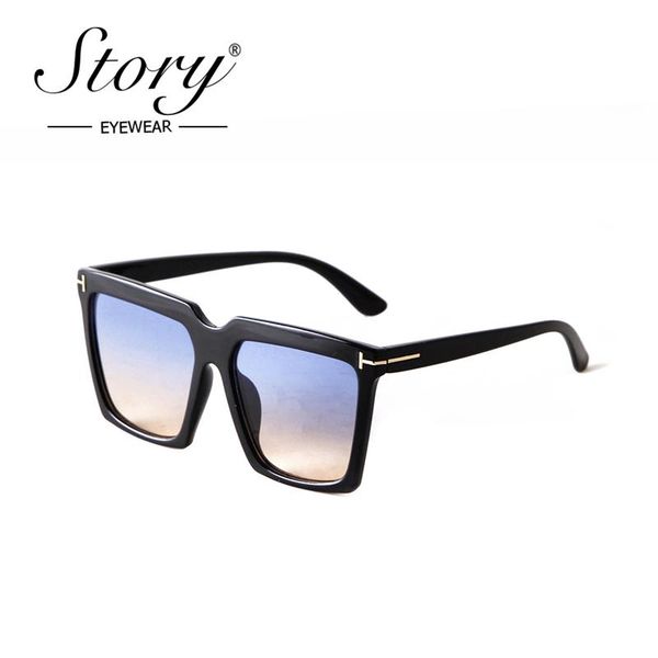 

STORY Trendy Large Square Sunglasses Women Men 2021 Fashion Vintage Blue Gradient Lens Sun Glasses Shades for Ladies S20824G, White;black