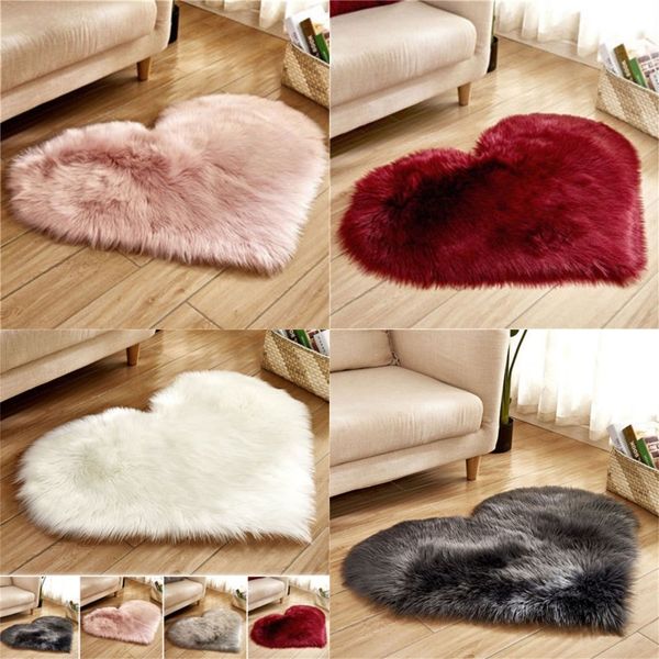 

plush heart shape mat living room office imitation wool carpet bedroom soft home non slip rugs 90 g2
