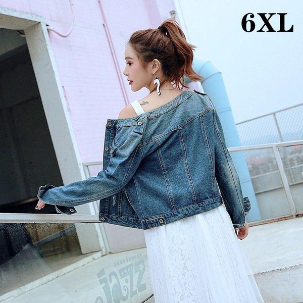 

autumn spring 6xl short women denim jean jacket large size vintage cotton oversize denim jackets female coats plus size, Black;brown