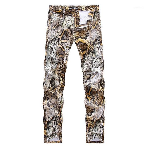 

men's jeans men's fashion snakeskin print denim pants slim colored stretch trousers streewear casual style ripped for men1, Blue