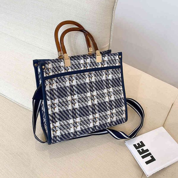 

tote women's canvas underarm plaid handbag wide shoulder strap one shoulder messenger