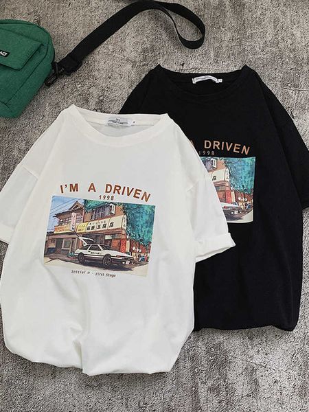 

summer pattern printed short men's fashion harajuku youth loose fitting half sleeve t-shirt, White;black
