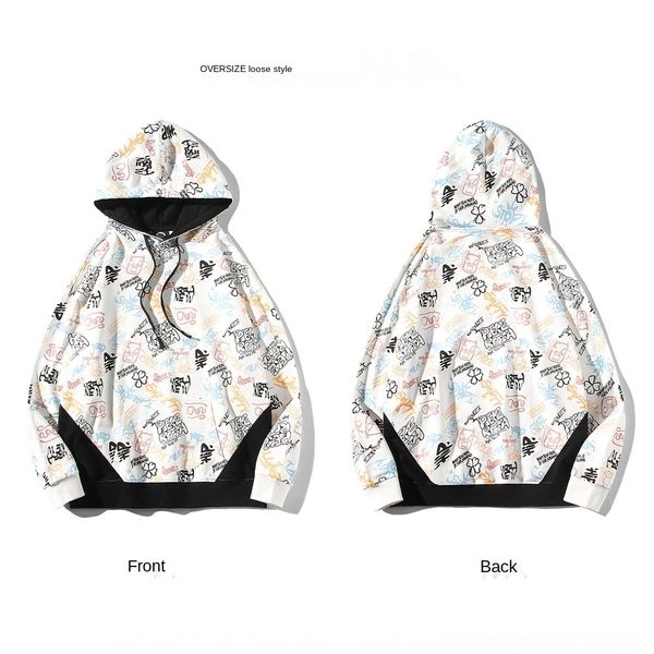 

esj1v осень новых письма полной печать сшивание контрастных hoodiesweater мужского свободного размер толстовка с капюшоном большой парой hoo, Black