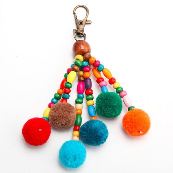 

handmade jewelry keychain with wooden pearl pom pom tassels keychain pompom keyring diy tassel key rings fashion jewelry qh6005 h jllutx, Slivery;golden