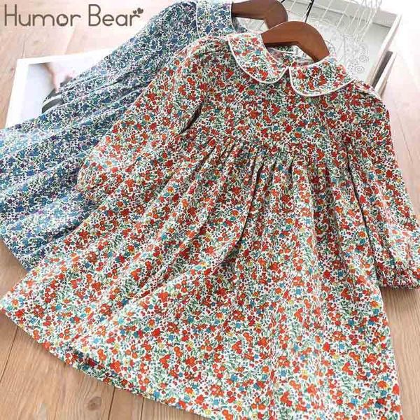 

girl's dresses humor bear girls floral dress 2021 baby party college style lapel princess fashion kids children clothing1, Red;yellow