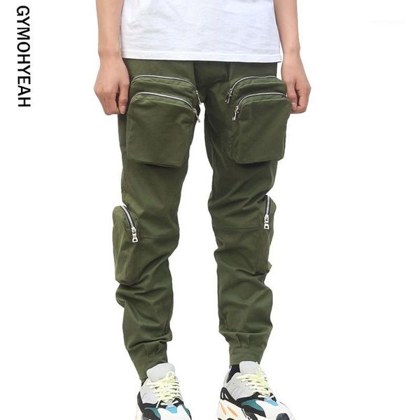 

gymohyeah brand 2019 new cargo pants men pockets solid zipper joggers homme casual sweatpants male fashion pants1, Black