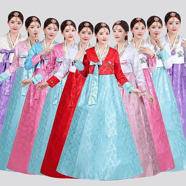 

new korean traditional hanbok for women folk dance stage performance costumes oriental ancient clothes multicolor 31261, Red